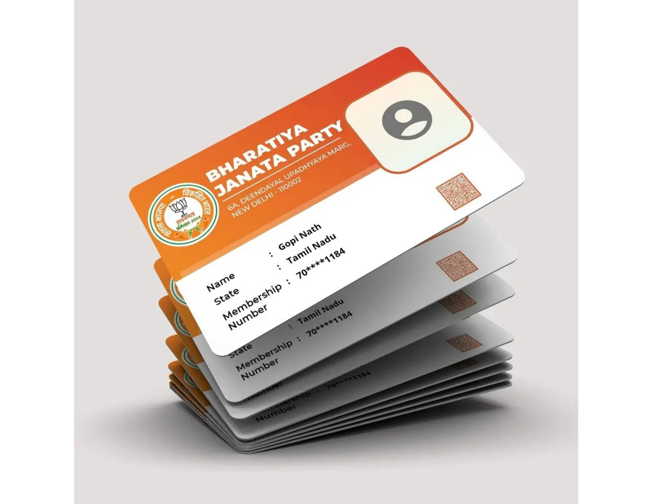 BJP Party Membership PVC Card Printing